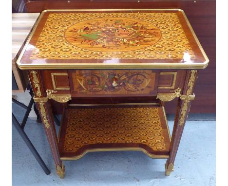 HALL TABLE, Louis XV style with drawer and shelf below with brass mounts, 66cm x 47cm x 77cm H.