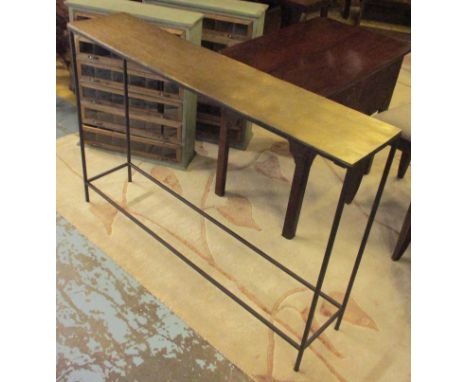 CONSOLE TABLE, metal framed with a rectangular bronze coloured top, 119cm W x 80cm H x 26cm D.