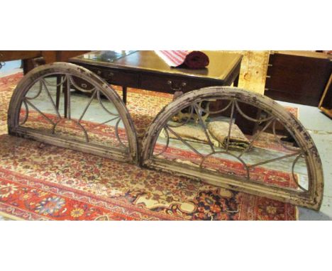 FAN LIGHT MIRRORS, a pair, Regency style with distressed painted frames, 127cm W x 73cm H. (2) 