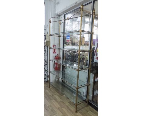 SHELVES, gilt bronze with five glass shelves, 223cm H x 139cm x 39cm. 