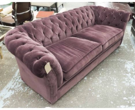 CHESTERFIELD SOFA, buttoned back and arms in purple velour, 245cm x 100cm x 75cm H. 