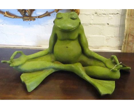 BRONZE MEDITATING FROG, in a light green finish, 56cm W.