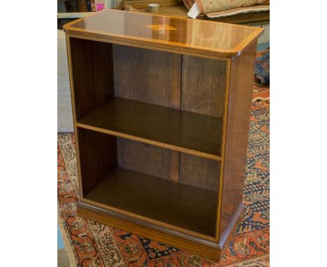 DWARF BOOKCASE, Sheraton revival mahogany and satinwood marquetry inlay with shelf, 69cm W x 33cm D x 86cm H.