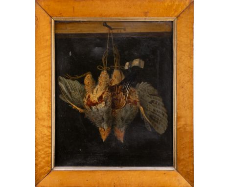 British School A brace of partridge hanging 1836 Oil on canvas Signed and dated 'JW 1836 London' in the image With old auctio