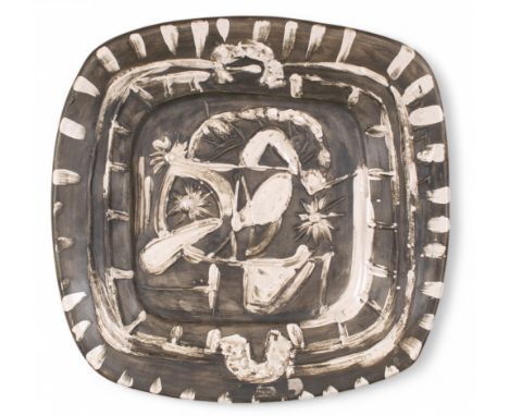 Pablo Picasso (Spanish, 1881-1973) Nature morte à la cuillere 1952 Faience plate painted in black, white and grey With foundr
