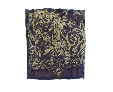 17th century A fragment of gold thread and embroidery on a plum background  Property of a nobleman  To be sold without reserv