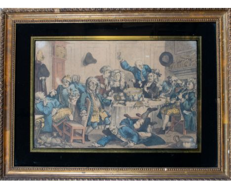 Three prints after Hogarth, together with two botanical drawings From the Fane collection To be sold without reserve