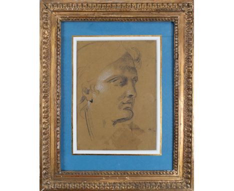Benjamin Robert Haydon (British, 1786-1846) Study of the Apollo Belvedere Black and white chalks on prepared yellow-brown pap