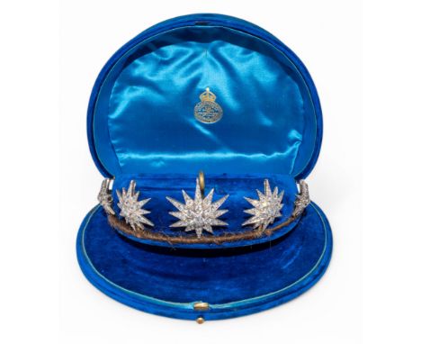 British Circa 1870 A spectacular diamond stars tiara. Comprising five slightly graduated diamond stars, set throughout with o