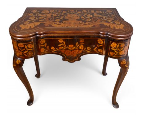 Dutch 18th century A folding marquetry card table, of floral design  Dimensions: 30 in. (H) x 31.5 in. (W) x 15 in. (D)