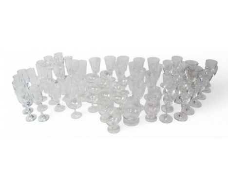 A large collection of modern glassware, to include: [a] Eleven large wine glasses with etched leaf detail [b] Twelve smaller 