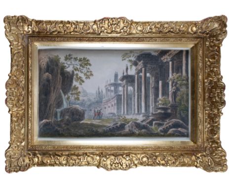 Jean-Henri-Alexandre Pernet (French, 1763-1789) A classical capriccio with an obelisk Black ink, grey wash and watercolour on