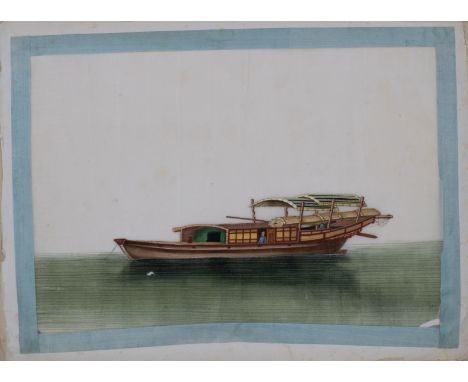 Chinese 19th century A folio of rice paper paintings, beautifully bound in distressed silk. Contains 12 works on paper.  Dime