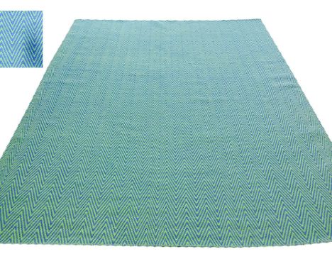 HERRINGBONE JUTE CARPET, 300cm x 245cm, vibrant green and blue design.