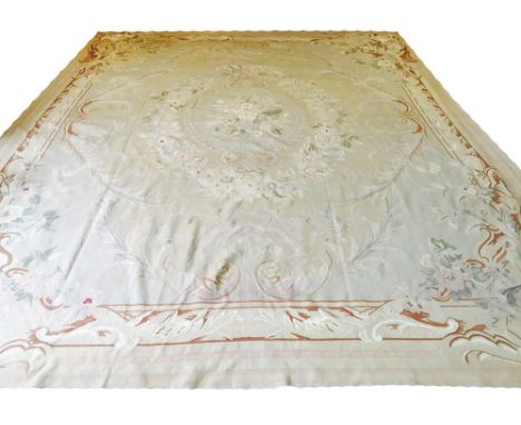 LARGE FINE AUBUSSON CARPET, 453cm x 360cm, savonnerie design of roses and foliage.