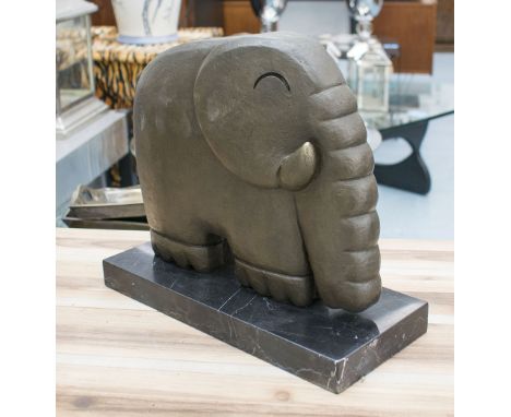 BRONZE ELEPHANT, contemporary style on a marble plinth, 27cm H.