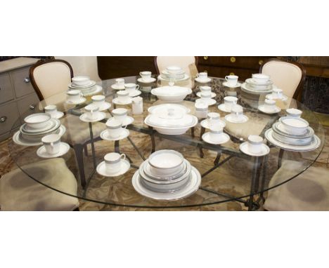 DINNER SERVICE, Royal Doulton English Bone China 'Etude' pattern, twelve place nine piece setting, dinner, starter, side plat