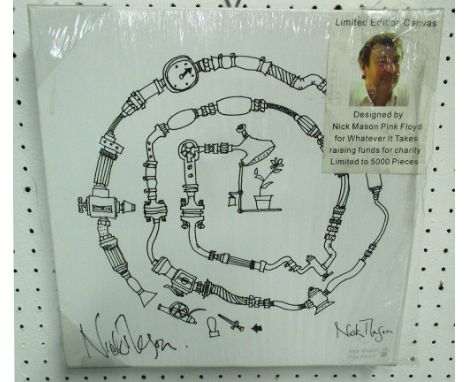 NICK MASON PRINT ON CANVAS, designed for 'Whatever it takes' charity, hand signed, 30cm x 30cm.