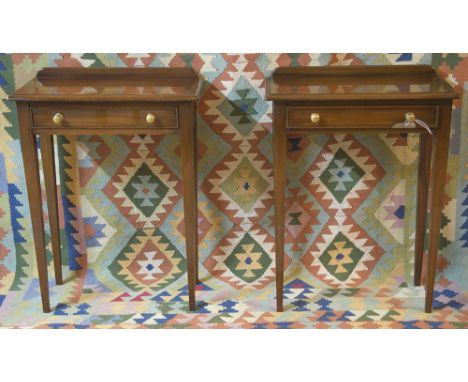 BEDSIDE/LAMP TABLES, a pair, Georgian style mahogany each with single frieze drawer, 57cm x 29cm x 76cm H. (2)
