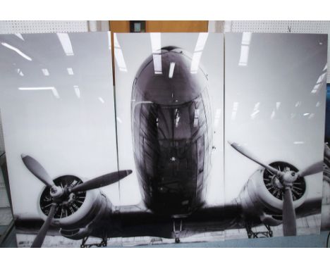 20TH CENTURY PHOTO PRINT TRIPTYCH, of an aircraft on acrylic, 240cm (80cm x panel) x 160cm.