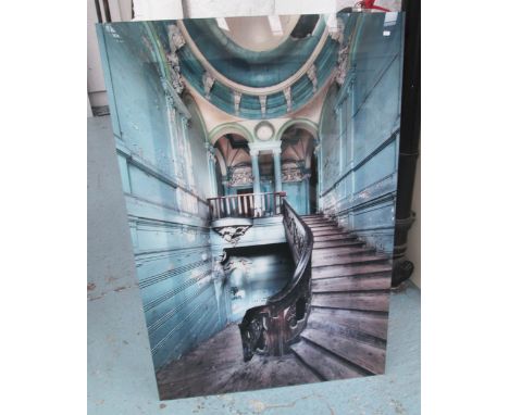 20TH CENTURY PHOTO PRINT, of a derelict staircase on acrylic, 80cm x 120cm.