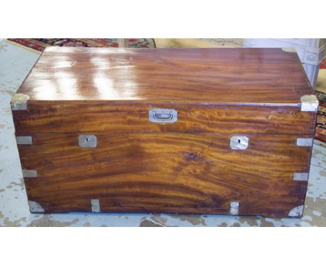TRUNK, 19th century camphorwood and brass bound with rising lid and carrying handles, 97cm x 48cm x 45cm H. 