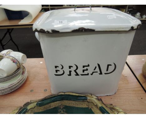 An enamelled bread bin