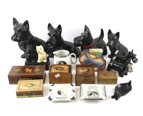 An assortment of Terrier 'Scotty' dog themed collectables. Including 'Black & White' whiskey advertising, Shelley water jug, 