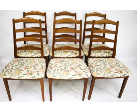 A set of six Mid century G Plan ladder back dining chairs. With tapering square supports, H92cm