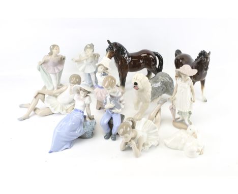 An assortment of ceramic animal and children figures. Including Nao and Beswick examples. Max. H20cm Condition Report: The ba