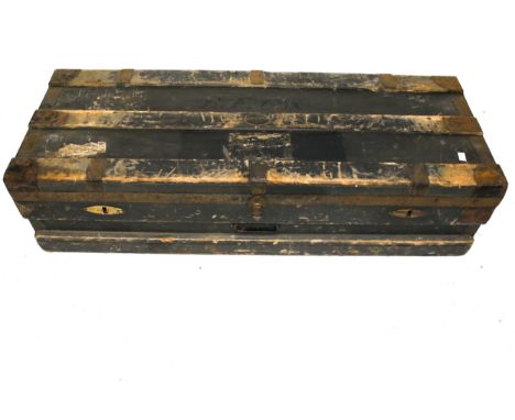 A vintage Marshall wooden trunk. The label stating 'Marshall - Air & Water Tight Chest', of rectangular form with metal mount