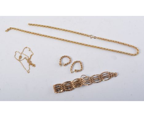 9ct hallmarked gold gate bracelet, some damage, with a 9ct hallmarked gold padlock clasp, together with a continental yellow 