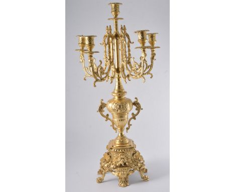 Gilt six-light table candelabra, French style, height 61cm.