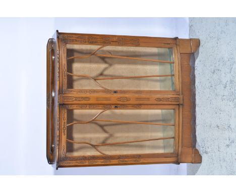 Oak china cabinet, glazed doors, bracket feet, width 100cm, depth 32cm, height 114cm.