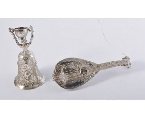 Dutch silver wager cup, of conventional form, bearing import marks, 13cm and a Continental white metal model of a lute, (2).