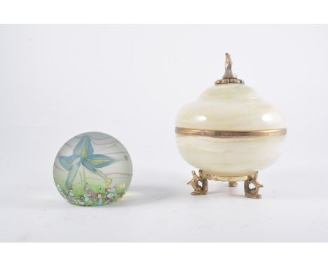 A box of decorative china, including Caithness paperweight etc