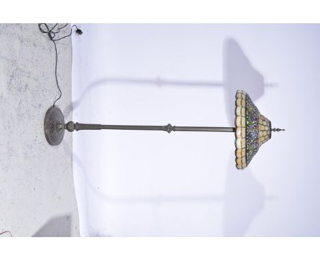 Modern metal standard lamp with Tiffany style shade, height 160cm.