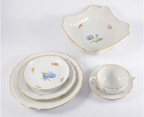 Meissen floral dinner service - to include, six soup bowls and saucers, six dinner plates, six starter plates, six dessert bo