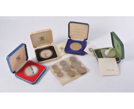 Coins: GB commemorative crowns, 1960s plastic coin sets, First Decimal sets, other commemoratives and loose coins.