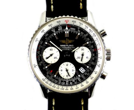 A Breitling Navitimer stainless steel cased gentleman's wristwatch, ref. A23322, serial 818342, circular black dial with thre