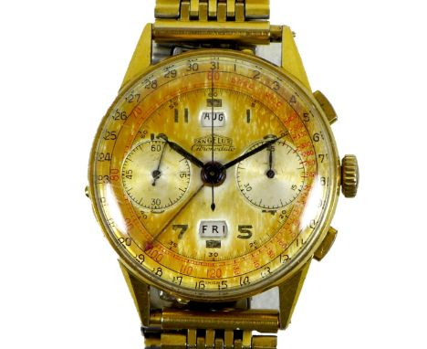 A rare Angelus Chronodato gold plated gentleman's wristwatch, circa 1950s, with triple calendar and stopwatch functions, the 