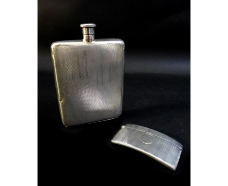 Two pieces of George VI and late silver, comprising an ERII silver hip flask, with engine turned decoration, rubbed  maker's 