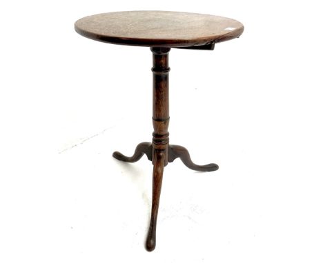 Georgian country oak tripod table, circular tilt top with iron catch on turned column, three splayed supportsDimensions: Heig