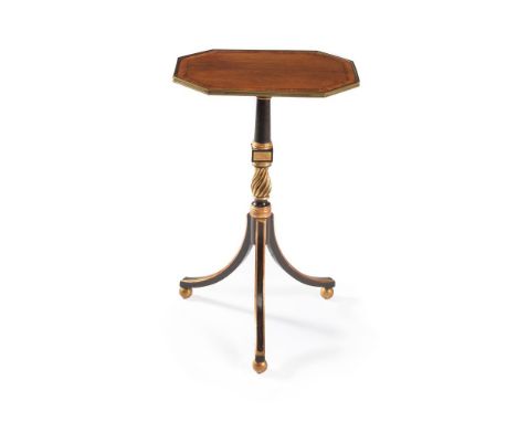 ϒA Regency rosewood, simulated rosewood and parcel gilt tripod table, circa 1815, the satinwood crossbanded octagonal top wit