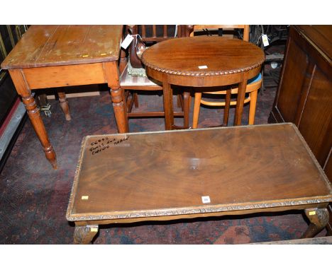 A coffee table; an oval occasional table; two bedroom chairs; and a stool. (5)