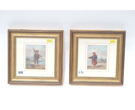 19th Century oil paintings - Portrait of a man and a women on a shore line with boats behind, one signed with initials 'TL' (