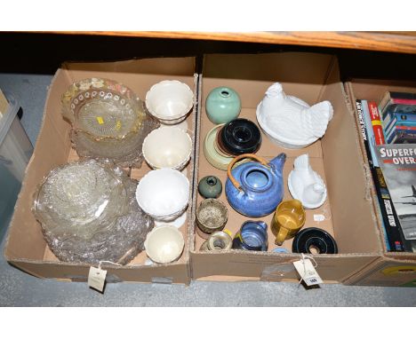 A collection of Victorian and later pressed glass bowls; a pressed glass bowl, by Greeners, featuring a portrait of Disraeli 