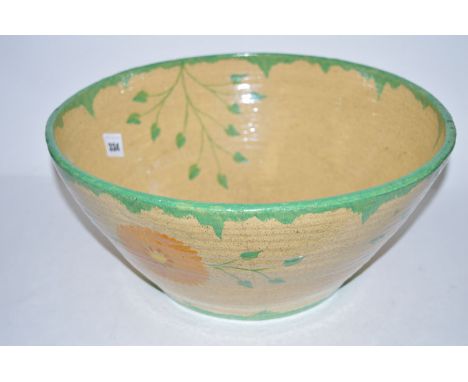 Late 19th Century Spode Arts & Crafts style large circular earthenware bowl, with stylised floral and leaf decoration on bisc