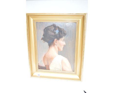 An oil painting - Portrait of a lady, by Julia Dorothy Barmby label verso.