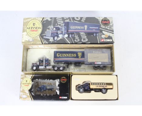 Corgi - Guinness - 2 x limited edition 1:50 scale American trucks in Guinness livery, a Diamond T 620 Dropside with crates, n